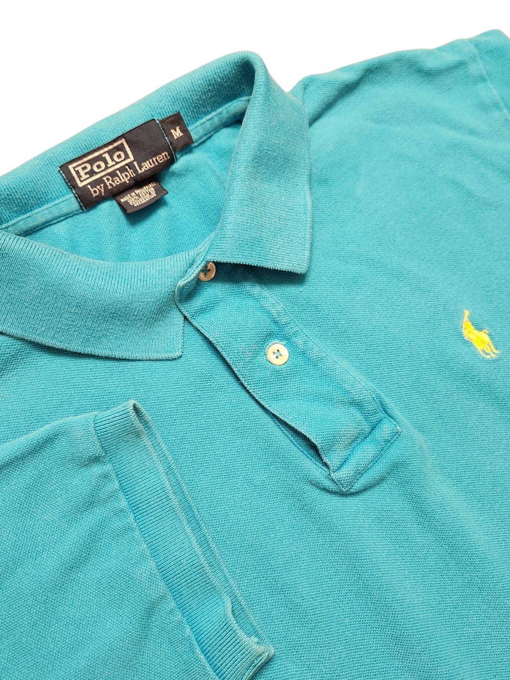 Ralph Lauren Polo Short-Sleeve Shirt Blue Teal Pique Preppy Office Golf Size M